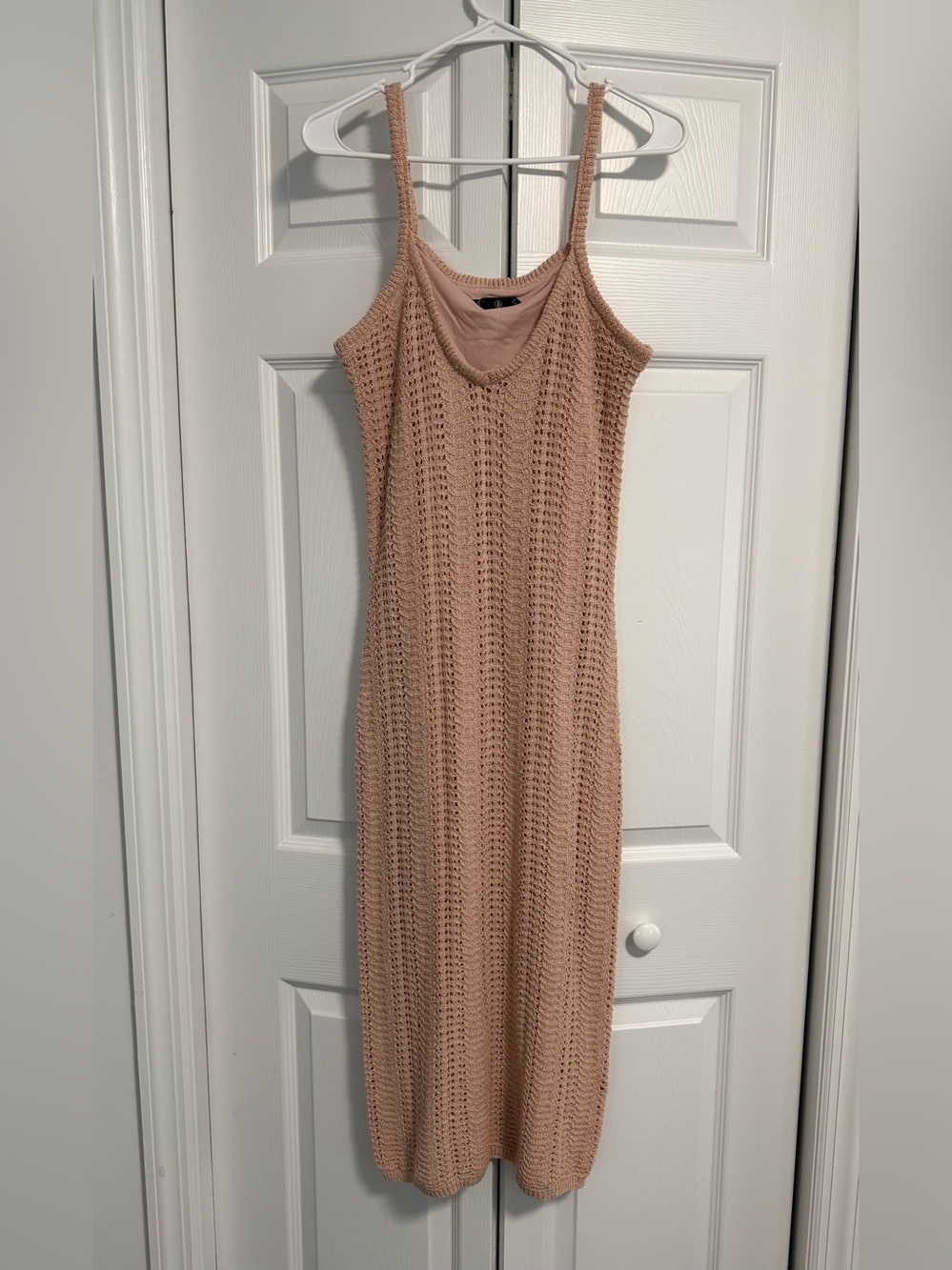 Volcom Blush Pink Crochet Knit Maxi Slip Dress